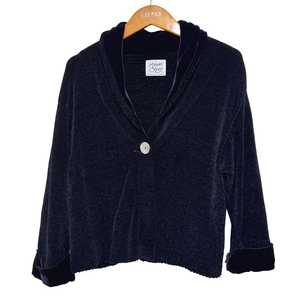 Vintage Margaret O'leary Chenille/Velvet Jacket 12 Black/Purple